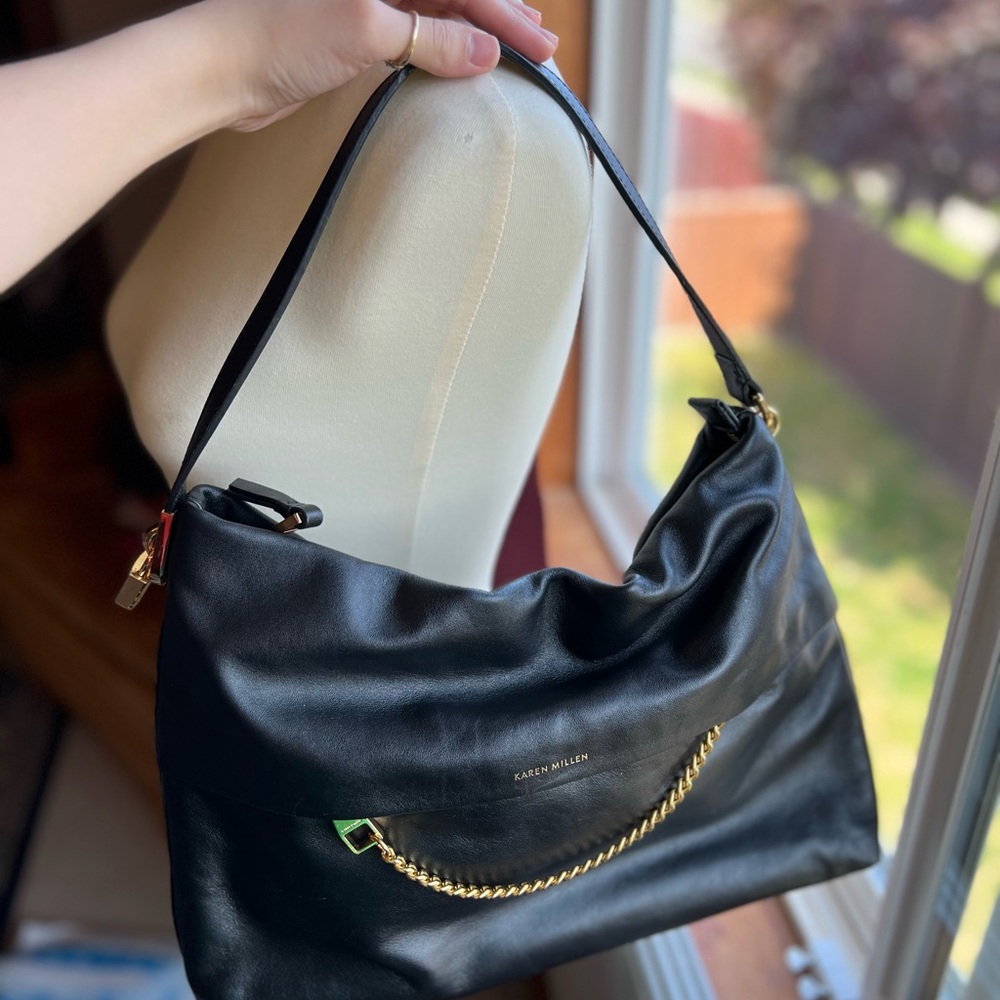 Karen Millen Black Shoulder Bag with Gold Chain